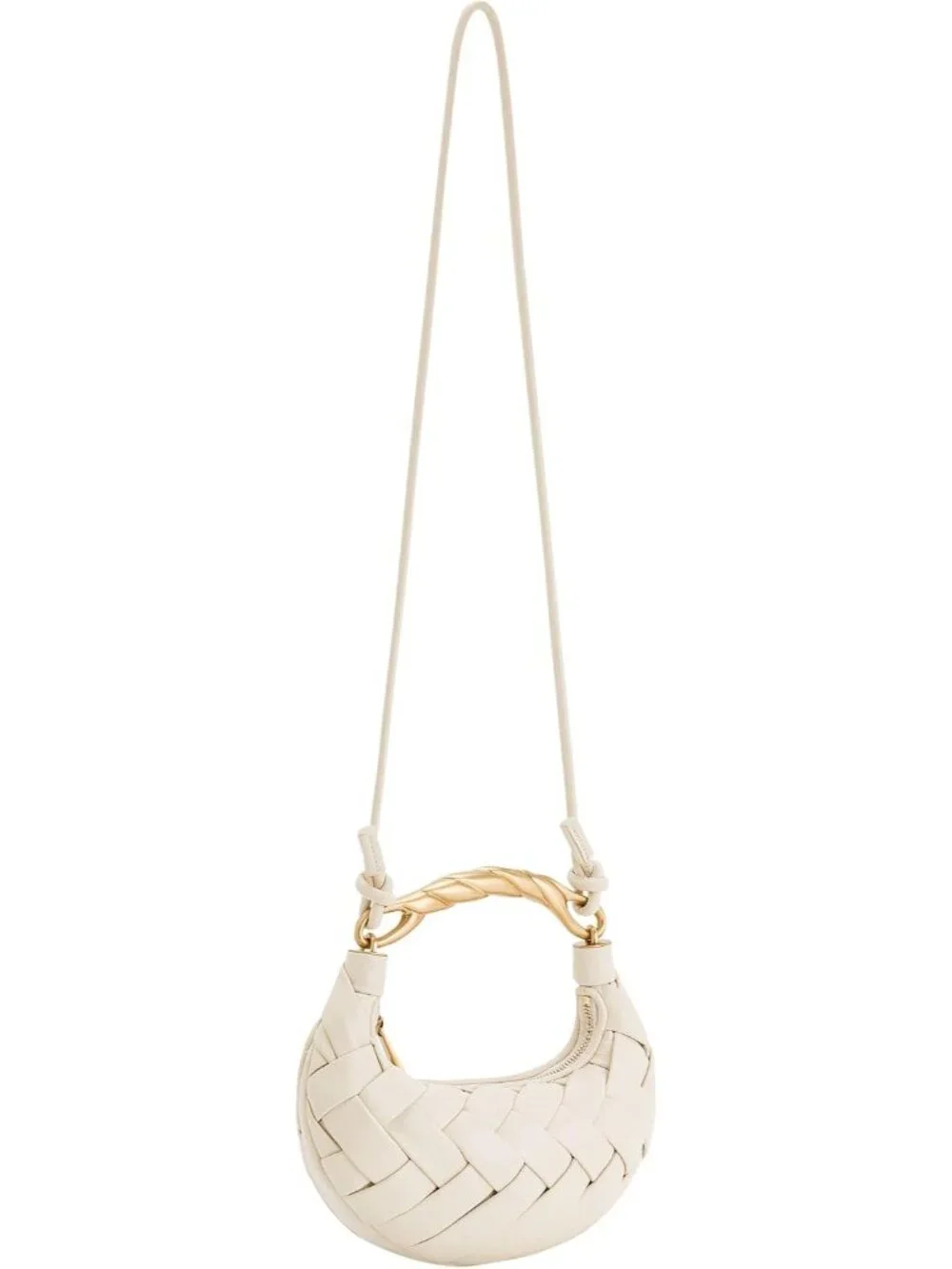 👜Women's White Orla Woven Top Zipper Handle Bag Gold Twist Handle Purse